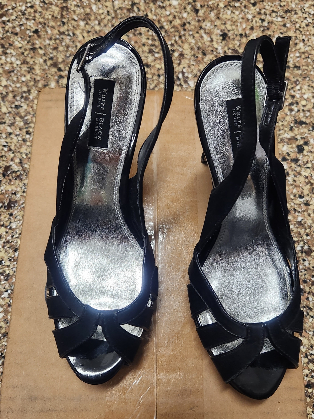 White House Black Market Black Slingback Open-Toe Heels